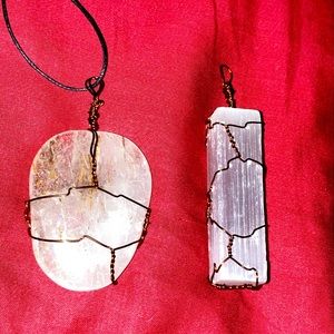 Gold wire wrapped crystal necklaces